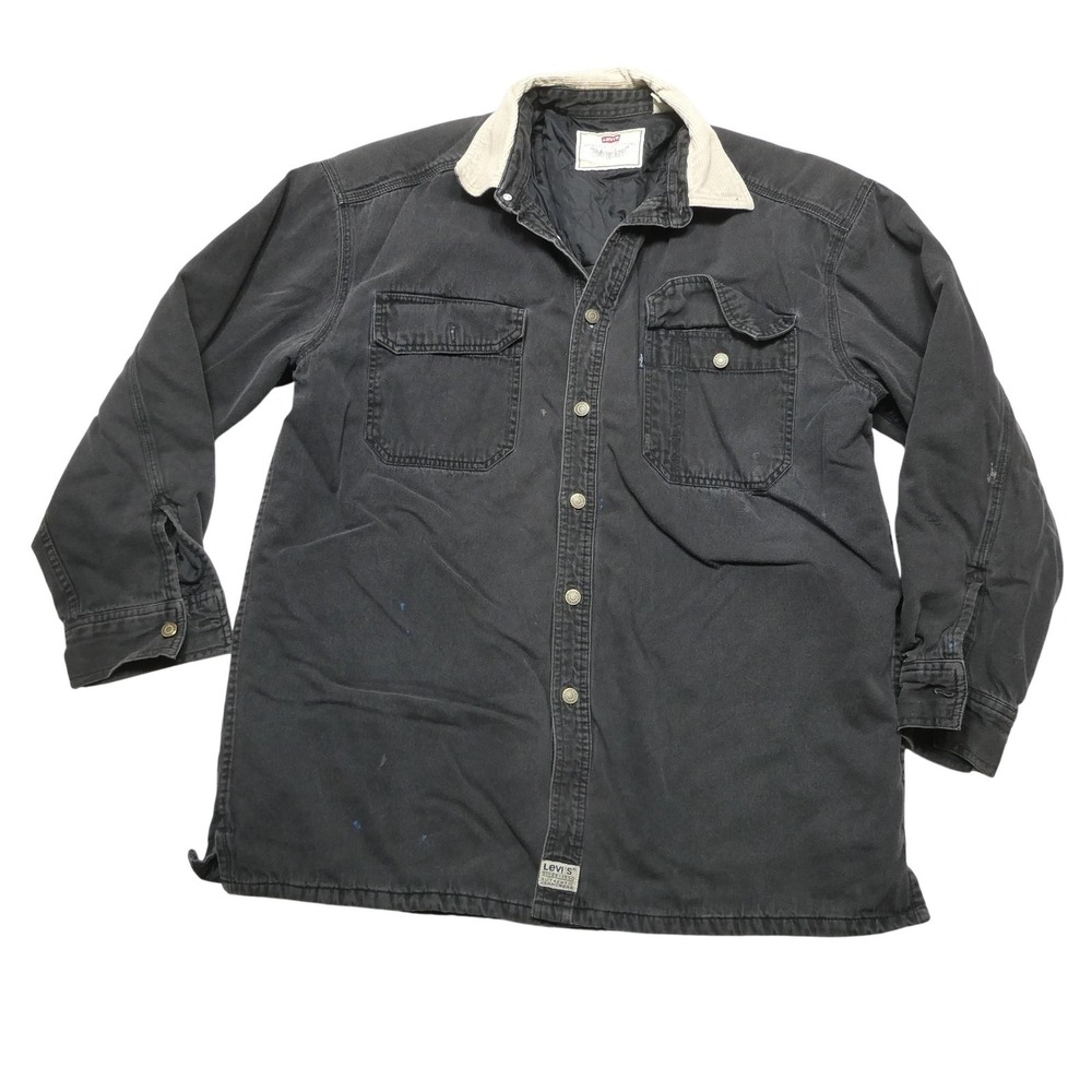 Vintage Levi's Jacket Mens L Black Denim Quilted Lined Snap Workwear Hong Kong